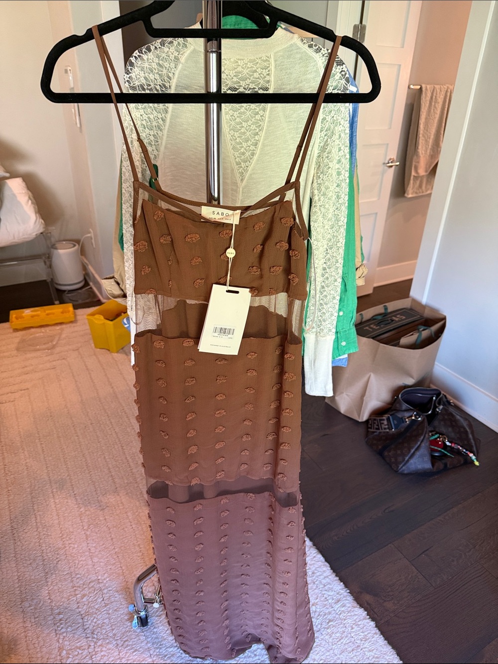 Sabo Skirt Brown Sheer Maxi Dress with Spaghetti Straps